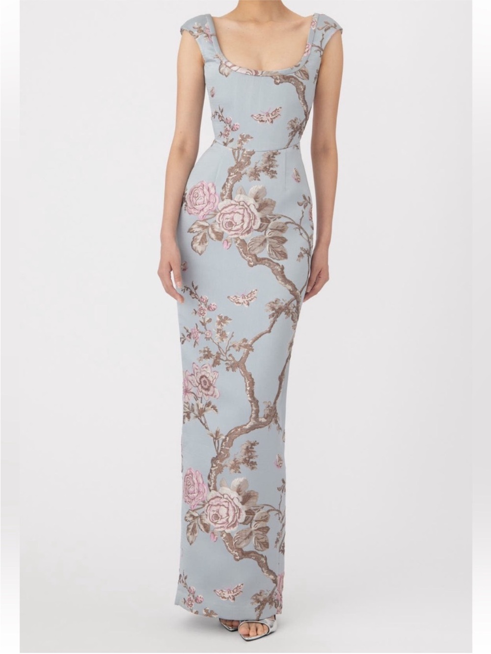 ✨NEW✨ SAU LEE Brooke Floral Brocade
Column Gown in Blue Ash